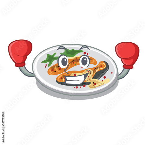 Boxing grilled salmon isolated in the mascot