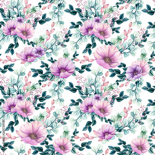 Seamless Pattern of Watercolor Little Flowers