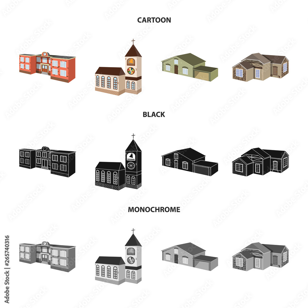 Fototapeta premium Isolated object of facade and housing logo. Set of facade and infrastructure stock symbol for web.