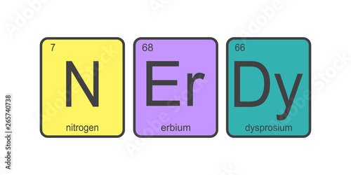 The chemical elements of the periodic table,colorful funny text - nerdy on white