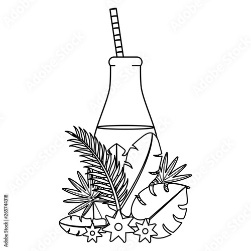 fresh juice fruit in botttle with straw in floral decoration