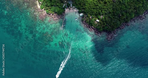 Phu Quoc Island by fly cam QUA GÓC NHÌN .Aerial view for beautiful beach with palms and crystal clear water  photo