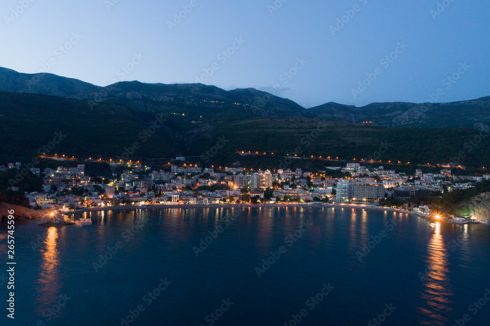 Aerial view of the town of Petrovac at dusk