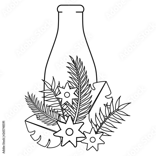 fresh juice fruit in botttle with floral decoration
