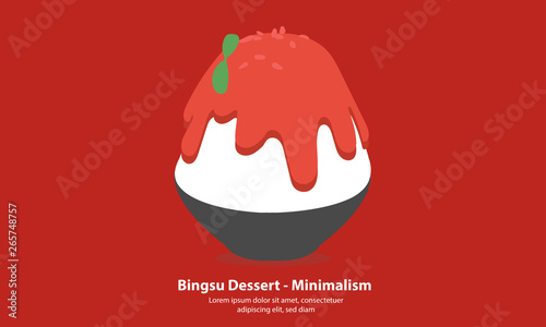 strawberry bingsu or kakikori korean dessert - Minimalism illustration vector