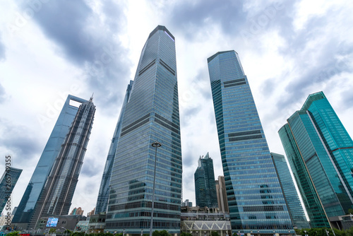 Shanghai Oriental pearl tower near the high-rises and traffic