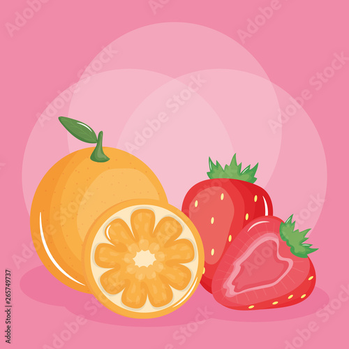 fresh strawberry and oranges fruits