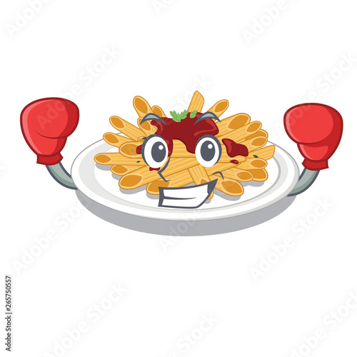 Boxing pasta is served on cartoon plates