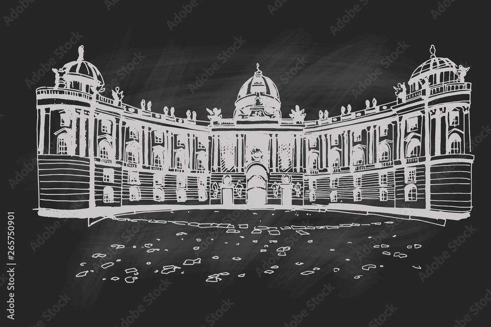 vector sketch of Hofburg palace on St. Michael square (Michaelerplatz), Vienna, Austria 