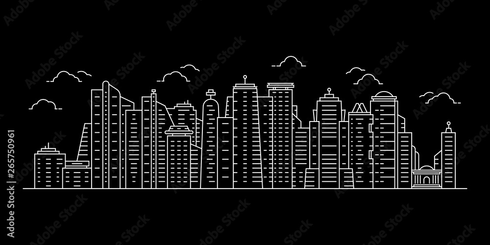 white cityscape with thin line skyscrapers