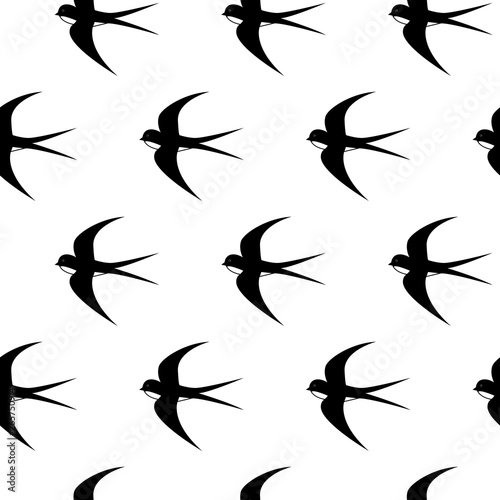 Swallow, swift, birds. Graphic vector pattern. Decorative seamless background
