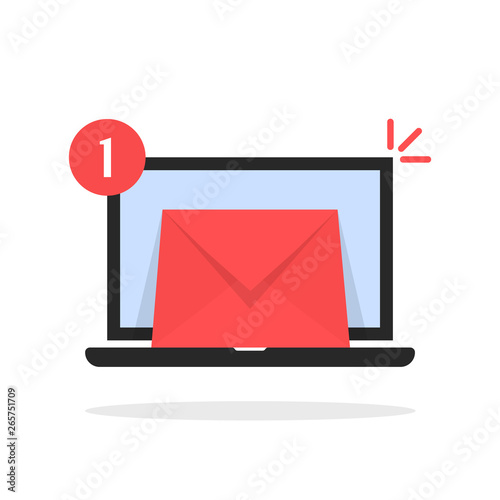 red email message icon with laptop