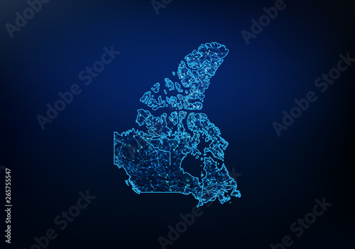 Abstract of canada map network, internet and global connection concept, Wire Frame 3D mesh polygonal network line, design sphere, dot and structure. Vector illustration eps 10.