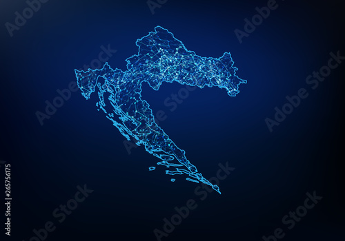 Abstract of croatia map network, internet and global connection concept, Wire Frame 3D mesh polygonal network line, design sphere, dot and structure. Vector illustration eps 10.