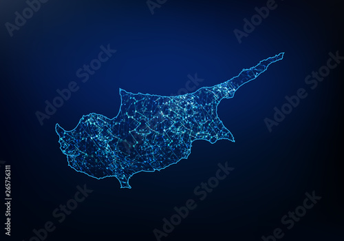 Abstract of cyprus map network, internet and global connection concept, Wire Frame 3D mesh polygonal network line, design sphere, dot and structure. Vector illustration eps 10. photo