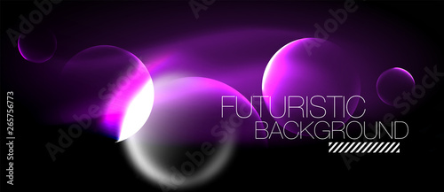 Blurred neon glowing round shapes, abstract circles and lights