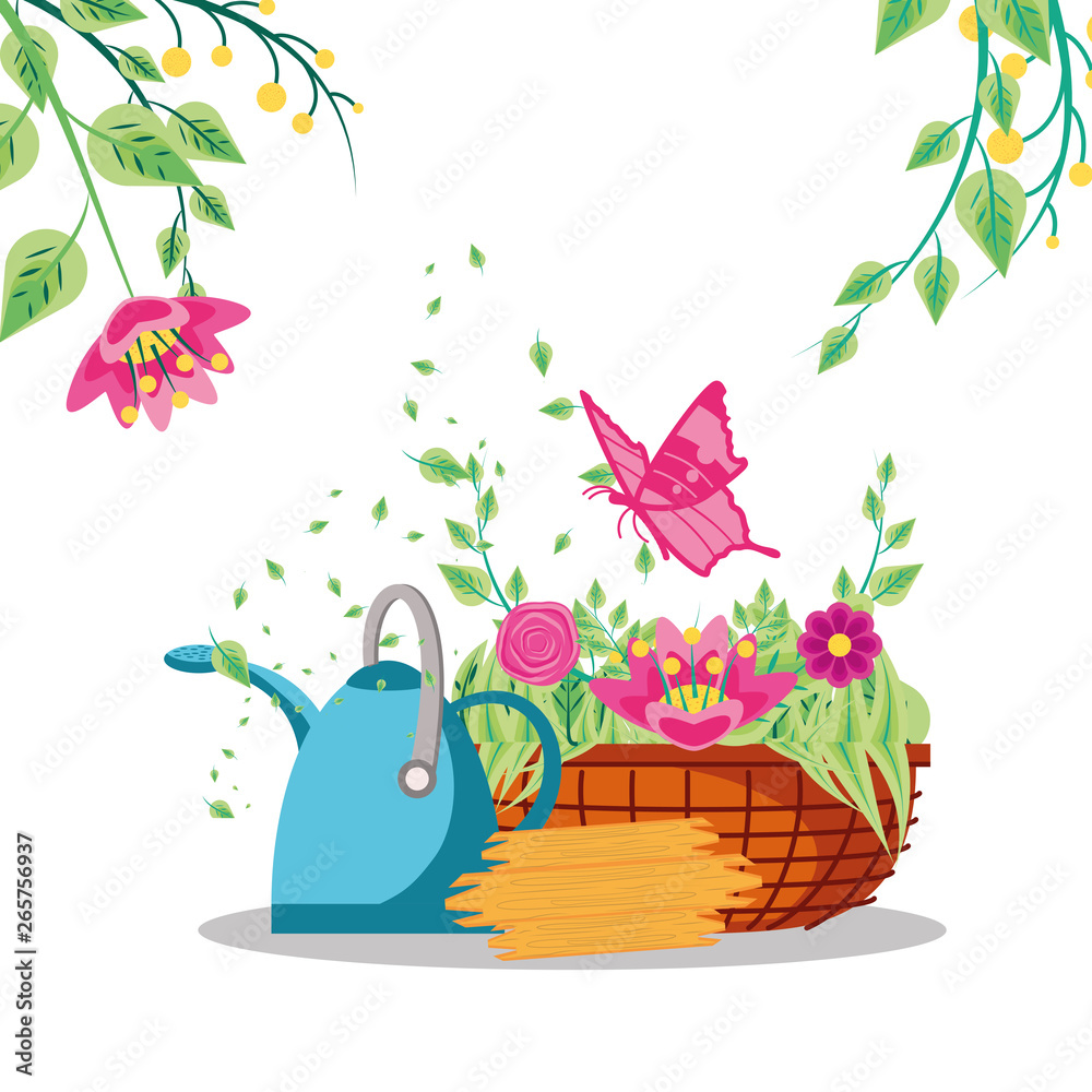 flowers in pot plant with butterfly and sprinkler pot flowers in pot plant with butterfly and sprinkler pot