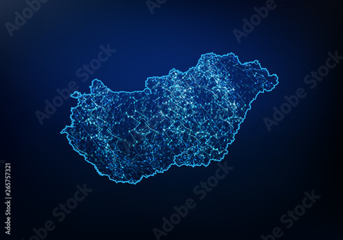 Abstract of hungary map network, internet and global connection concept, Wire Frame 3D mesh polygonal network line, design sphere, dot and structure. Vector illustration eps 10.