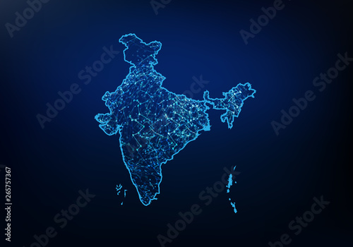 Abstract of india map network, internet and global connection concept, Wire Frame 3D mesh polygonal network line, design sphere, dot and structure. Vector illustration eps 10.
