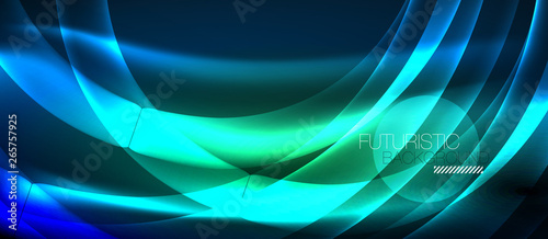Glowing abstract wave on dark, shiny motion, magic space light. Techno abstract background