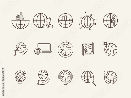 Geography line icon set