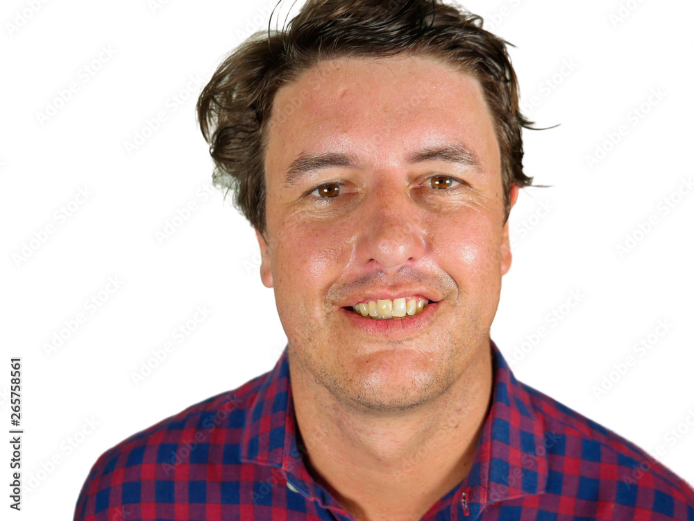 Fototapeta premium fresh natural portrait of young happy and successful man next door smiling confident and cheerful looking trustworthy and reliable in male positive face expression