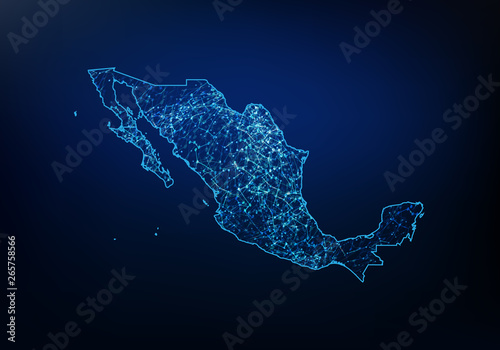 Abstract of mexico map network, internet and global connection concept, Wire Frame 3D mesh polygonal network line, design sphere, dot and structure. Vector illustration eps 10.
