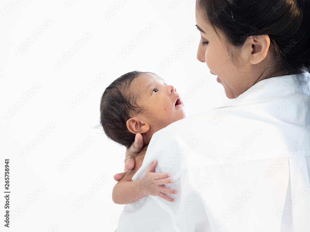 Portrait of Asian young mother newborn son in living room Portrait of Asian young mother newborn son in living room