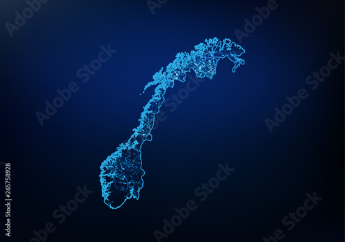 Photo Abstract of norway map network, internet and global connection concept, Wire Frame 3D mesh polygonal network line, design sphere, dot and structure