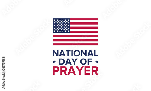 National Day of Prayer in United States. First Thursday of May. Annual day when Americans turn to God in prayer and meditation. Poster, card, banner and background. Vector illustration