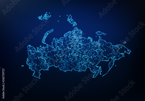 Abstract of russia map network, internet and global connection concept, Wire Frame 3D mesh polygonal network line, design sphere, dot and structure. Vector illustration eps 10.