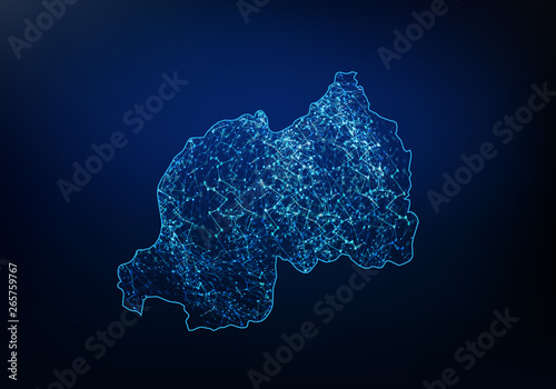 Abstract of rwanda map network, internet and global connection concept, Wire Frame 3D mesh polygonal network line, design sphere, dot and structure. Vector illustration eps 10.