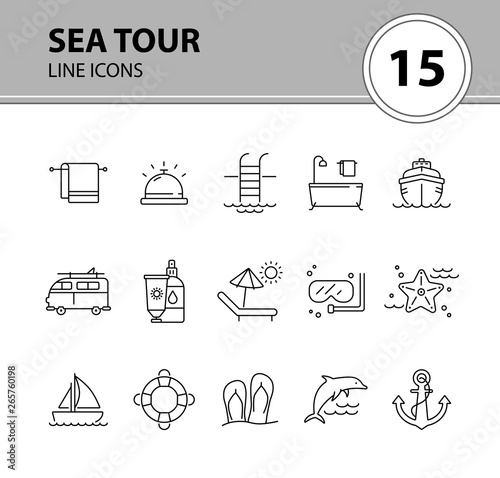 Sea tour line icon set