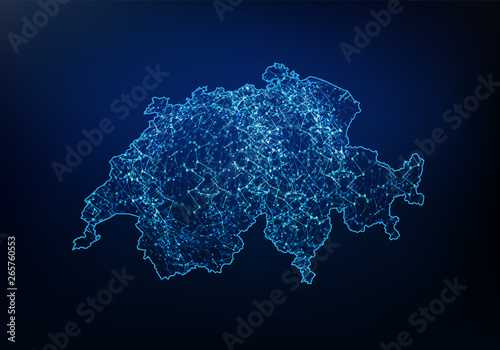 Abstract of switzerland map network, internet and global connection concept, Wire Frame 3D mesh polygonal network line, design sphere, dot and structure. Vector illustration eps 10.