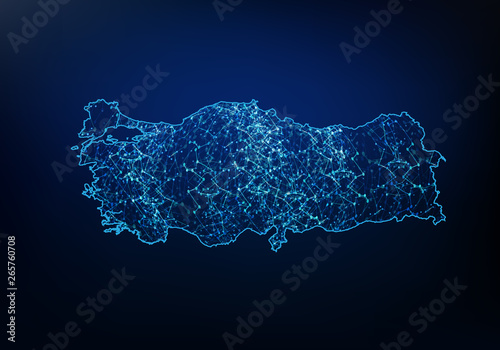 Abstract of turkey map network, internet and global connection concept, Wire Frame 3D mesh polygonal network line, design sphere, dot and structure. Vector illustration eps 10.