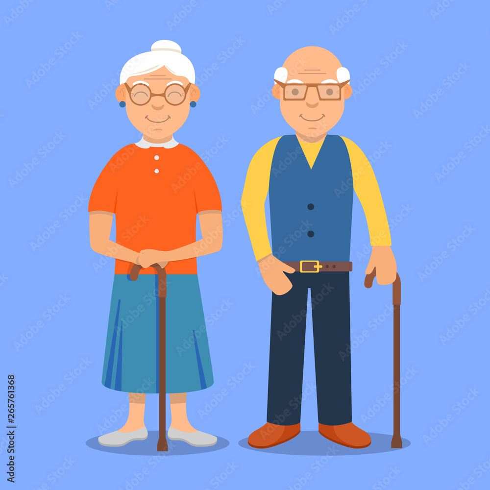 Old Man Lady.Granny family character. Grandmother and grandfather cartoon.Flat vector.
