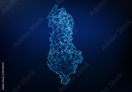 Abstract of albania map network, internet and global connection concept, Wire Frame 3D mesh polygonal network line, design sphere, dot and structure. Vector illustration eps 10.