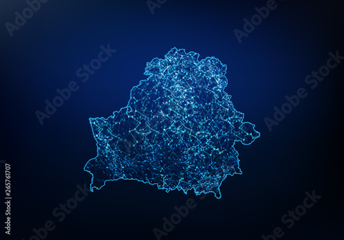 Fotografie, Obraz Abstract of belarus map network, internet and global connection concept, Wire Frame 3D mesh polygonal network line, design sphere, dot and structure