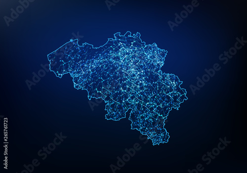 Abstract of belgium map network, internet and global connection concept, Wire Frame 3D mesh polygonal network line, design sphere, dot and structure. Vector illustration eps 10.