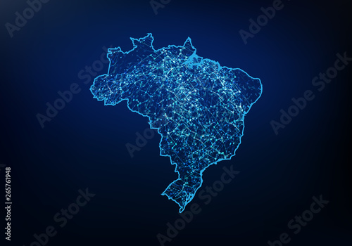 Abstract of brazil map network, internet and global connection concept, Wire Frame 3D mesh polygonal network line, design sphere, dot and structure. Vector illustration eps 10.