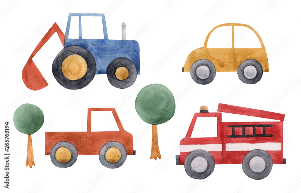 Watercolor baby cars set
