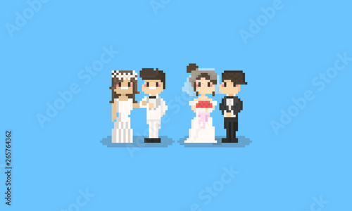 Pixel cute wedding character set.8bit