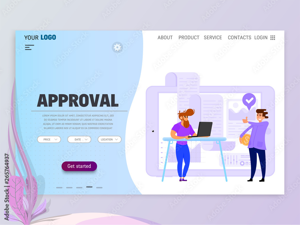 Flat style, business scene with tiny people, approval concept. Flat style, business scene with tiny people, approval concept.