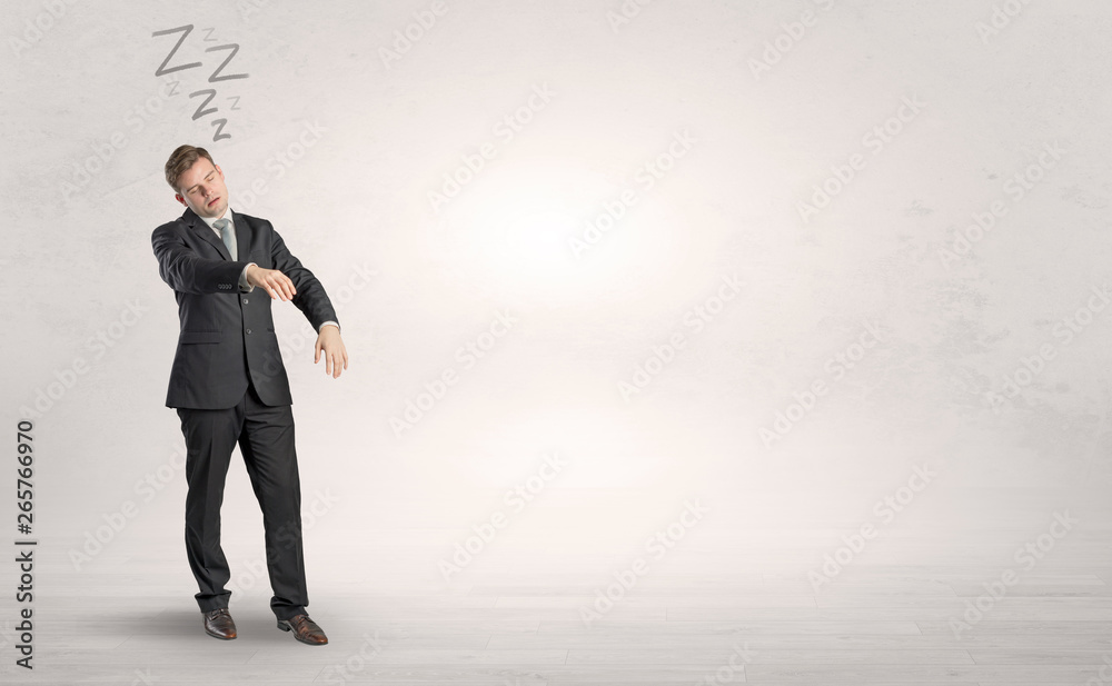 Tired businessman with sleeping sickness going somewhere
Tired businessman with sleeping sickness going somewhere