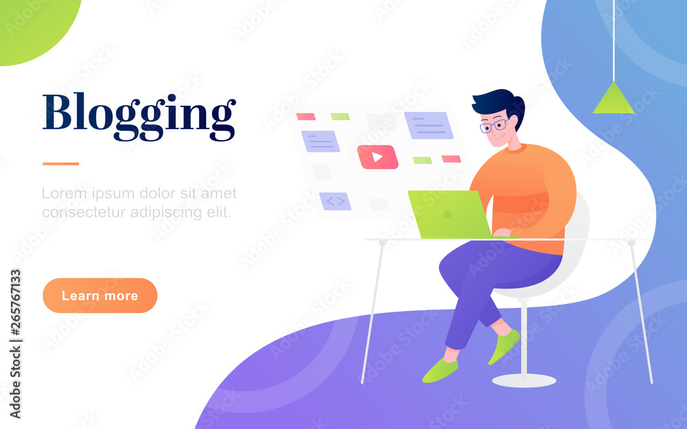 Modern flat blogging landing page template Modern flat blogging landing page template