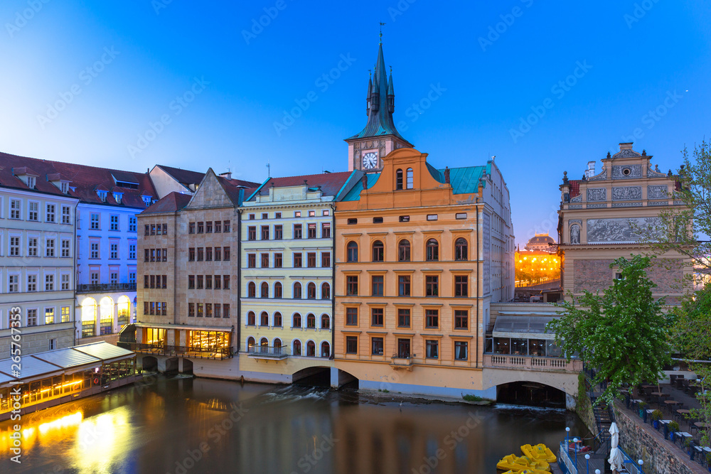 Colorful old town in Prague at the Vltava river, Czech Republic