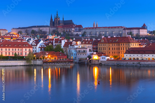 Beautiful old town and the castle in Prague at night, Czech Republic