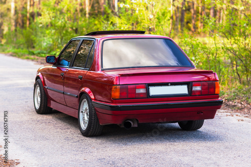 The rear of the old, red, German car