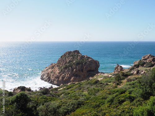 View from the african Cap Spartel landscapes across the Strait of Gibraltar with Spain in distance in Morocco