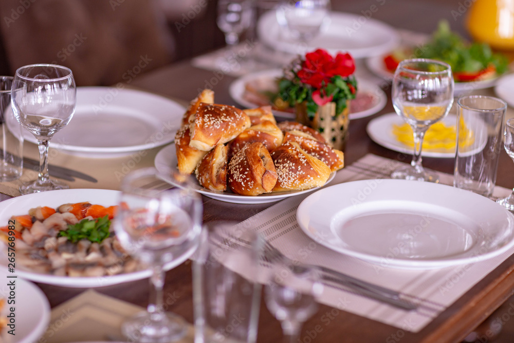 wedding table setting in the restaurant,shot in natural light